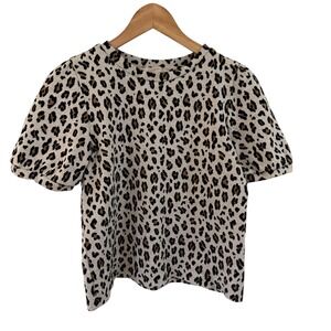 LOFT Leopard Print Puff Sleeve Knit Top‎ Women's XS